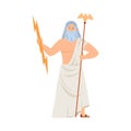 Greek Zeus king of Olympian gods and sky god, flat vector illustration isolated.