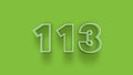 Green 3d symbol of 113 number icon on Green background