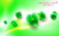 Green abstract background with spheres. Balls composition plastic bright bubbles. Vector illustration of glossy rounded objects,