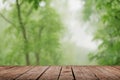 Green abstract blur nature background with wooden floor Royalty Free Stock Photo