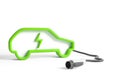 Green abstract car with charger on white background