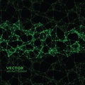 Green abstract cybernetic particles on black background