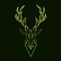 Green abstract deer in Ukrainian cross-stitch style