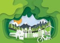 Green abstract eco city paper art background