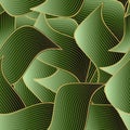 Green abstract leaves 3d linear seamless pattern. Modern wavy lines and shapes vector background. Repeat waves backdrop. Line art Royalty Free Stock Photo