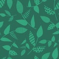 Green abstract leaves seamless vector background. Hand drawn leaf nature pattern. Repeating foliage backdrop. Use for Royalty Free Stock Photo