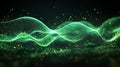 Green abstract wavy particle surface flowing digital background with glowing dots dynamic visualization of data stream network Royalty Free Stock Photo
