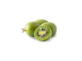 Green actinidia isolated on white background. Actinidia with copy space for text. Kiwi fruit actinidia. Baby kiwi fruits on white