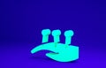 Green Acupuncture therapy on the hand icon isolated on blue background. Chinese medicine. Holistic pain management