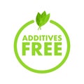 Green additives free label on white background. Natural organic nutrition. Sign forbidden Royalty Free Stock Photo
