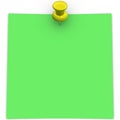 Green adhesive note with yellow thumbtack Royalty Free Stock Photo