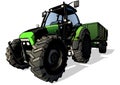 Green Agricultural Tractor with Trailer