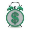 Green alarm clock with dollar symbol on clockface. Time is money