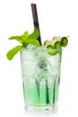 Green alcohol cocktail with fresh mint and cucumber slices isolated Royalty Free Stock Photo