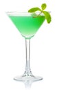 Green alcohol cocktail with fresh mint leaves isolated on white Royalty Free Stock Photo