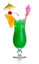 Green alcohol cocktail with orange slice isolated Royalty Free Stock Photo