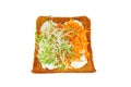 Green alfalfa sprouts,fresh carrot on toasted slices of wholegrain bread on white Royalty Free Stock Photo