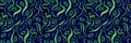 Green alga seamless pattern with natural watercolor illustrations of seaweed on the paper.