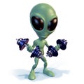 Green alien lifting weights