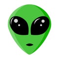 Green alien portrait with large black eyes from 51 area. Martian face isolated in white background. Extraterrestrial humanoid head