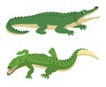 Green alligators set wild animal vector isolated