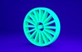 Green Alloy wheel for a car icon isolated on blue background. Minimalism concept. 3d illustration 3D render