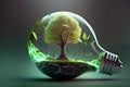 Green Alternative energy in the form of a Green tree concept inside a light bulb ecology and energy conservation, reasonable Royalty Free Stock Photo