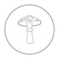 Green amanita icon in outline style isolated on white. Mushroom symbol.