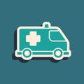 Green Ambulance and emergency car icon isolated on green background. Ambulance vehicle medical evacuation. Long shadow Royalty Free Stock Photo