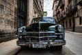 Green american classic car in Cuba Havana