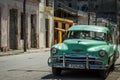 Green american classic car in the province Villa Clara Royalty Free Stock Photo