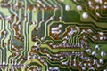 Green analog pcb without components selective focus background Royalty Free Stock Photo