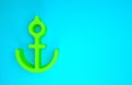 Green Anchor icon isolated on blue background. Minimalism concept. 3d illustration 3D render