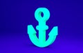 Green Anchor icon isolated on blue background. Minimalism concept. 3d illustration 3D render