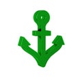 Green Anchor icon isolated on transparent background.