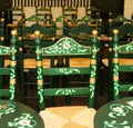 Green Andalusian chairs in a caseta in the famous Seville Fair of Seville, Spain Royalty Free Stock Photo