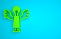 Green Angel icon isolated on blue background. Minimalism concept. 3D render illustration