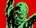 Green angry zombie attacks. Vector illustration.