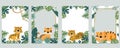 Green animal collection of safari frame set with tiger, leopard vector illustration for birthday invitation,postcard,logo and