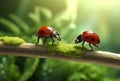 summer nature leaf macro ladybug insect beetle red spring animal. Generative AI. Royalty Free Stock Photo