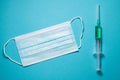 Green antidot in syringe and medical mask Royalty Free Stock Photo