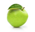 Green apple  Granny smith  with green leaf and water drops isolated on white Royalty Free Stock Photo