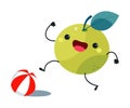 Green Apple as Summer Fruit Character Playing Ball Enjoying Vacation and Having Fun Vector Illustration Royalty Free Stock Photo