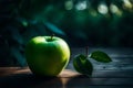 green apple on a blurry dark background