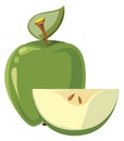 Green apple. Cartoon icon. Fruit fresh slice