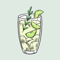 Green Apple Cider cocktail. Cartoon flat vector illustration. Isolated on soft green background.