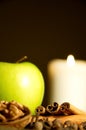 Green apple, cinnamon, walnut Royalty Free Stock Photo
