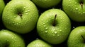 Green apple close-up. Fresh green apple on a black background. Apple with droplets of water. Healthy food for vegetarians. Ai Royalty Free Stock Photo