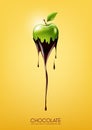 Green apple dipped in melting dark chocolate, fruit, fondue recipe concept, transparent, Vector illustration