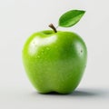 Green Apple Fruit with Droplets of Water Isolated on White Background. Generative AI Royalty Free Stock Photo